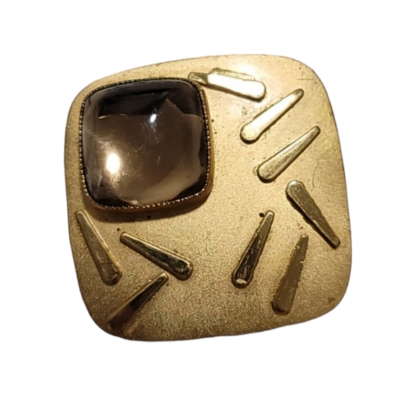 Vintage Estate Goldtone Unsigned Costume Square Brooch - Picture 1 of 4